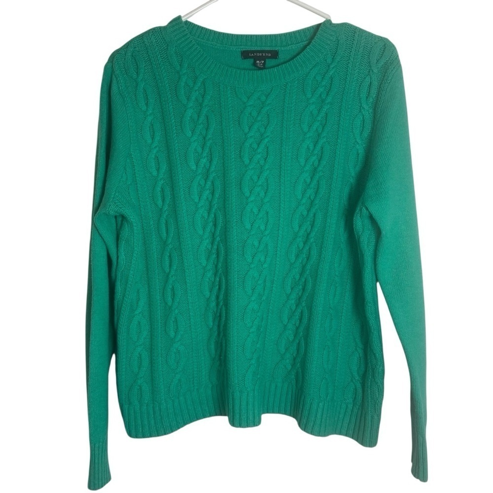 Lands' End Vibrant Green Cable Knit Medium Petite Sweater